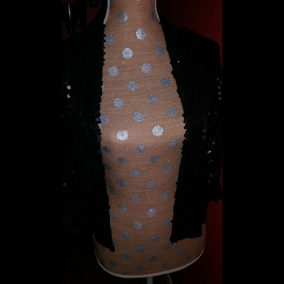 Black Matte Sequin Cropped Open Blazer - Picture 5 of 7